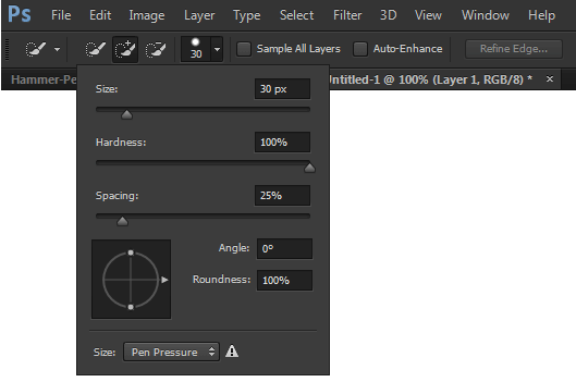 quick select options in Photoshop